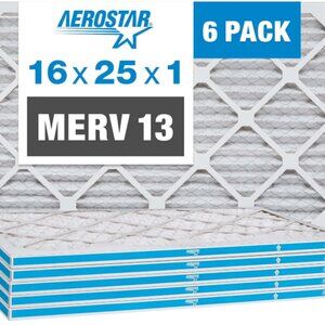 Aerostar 16x25x1 MERV 13‎ - 6 Count - Pleated HVAC, Furnace & Air Conditioner